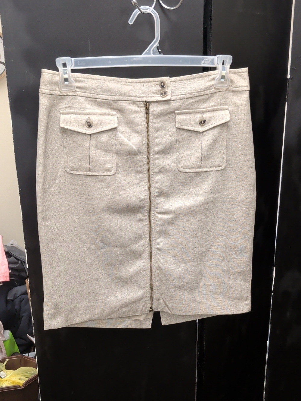 The Limited Beige Zip-Front Pencil Skirt with Flap Pockets